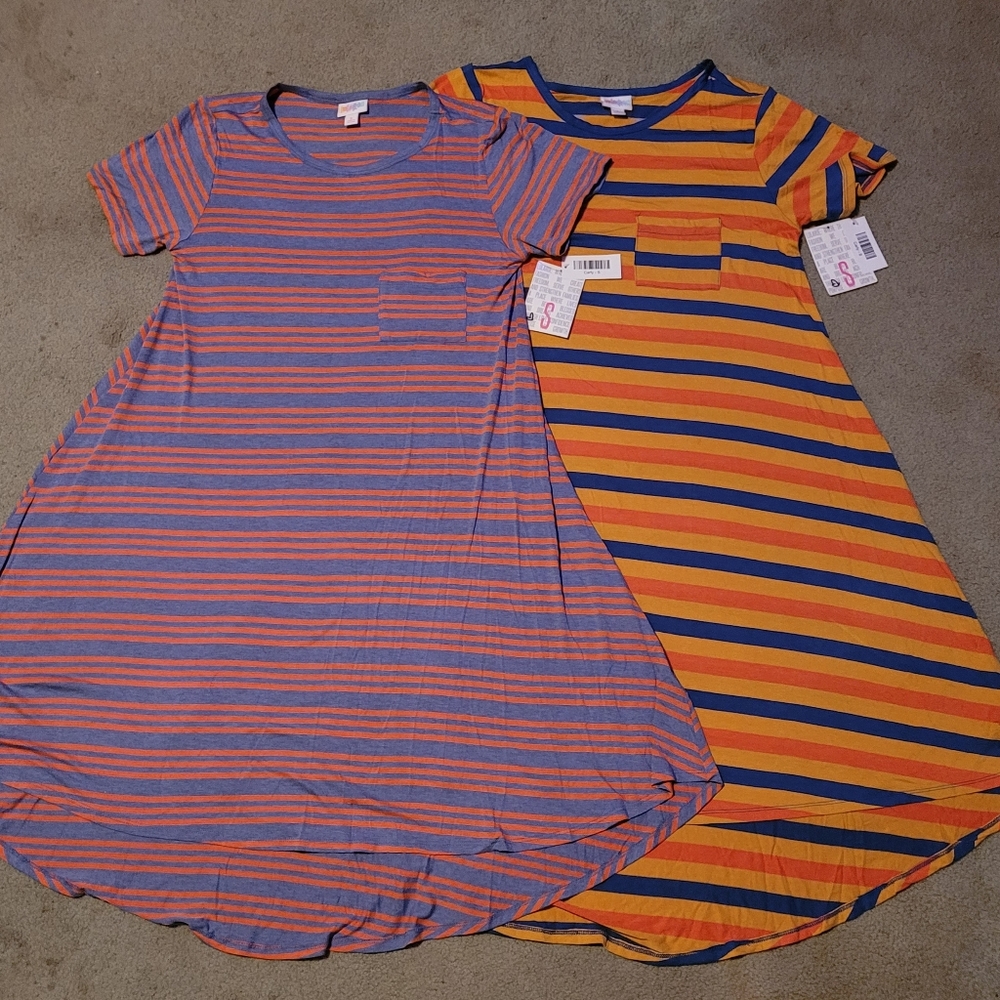 Lot of 2 LulaRoe Striped Carly dresses size S NWT